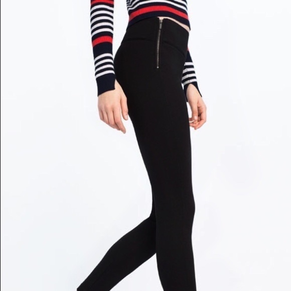 Zara Trafaluc Thick High Rise Skinny Leggings With Zippers